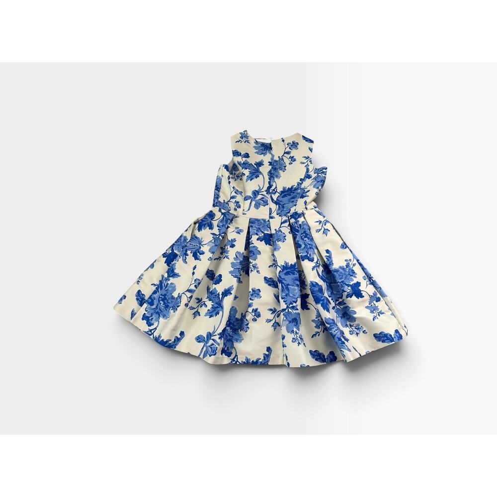 Leslie Fay Dresses Sleeveless White Dress With Blue Floral Jaquard